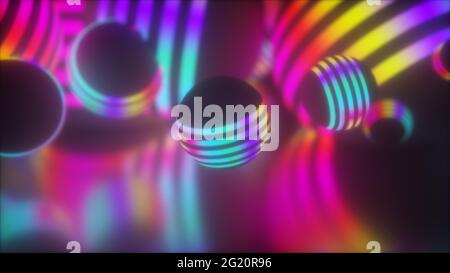 Creative geometric tracery of large 3d render balls spinning in space. Bright planets shape in digital concept of global decoration movement in hazy c Stock Photo