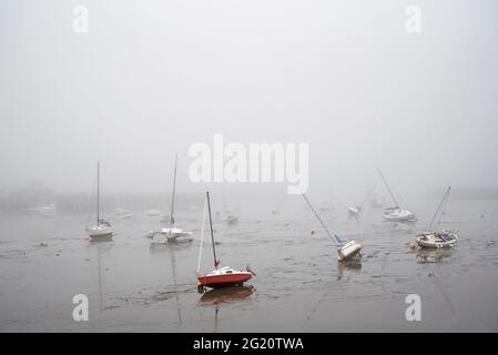 East Coast haar or sea fog at Granton Harbour on the Firth of Forth, Edinburgh, Scotland, UK. Stock Photo