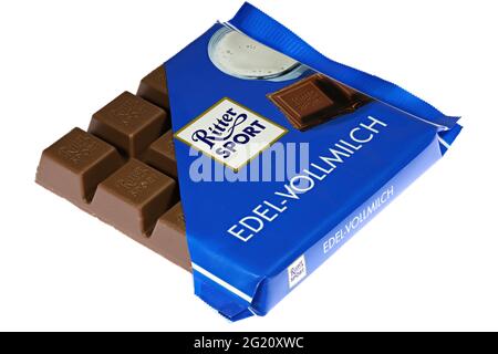 Ritter Sport whole milk chocolate bar isolated on white background Stock Photo