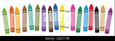 Wax or oil pastel crayons for painting and drawing, shuffled colorful set - illustration on white background. Stock Photo