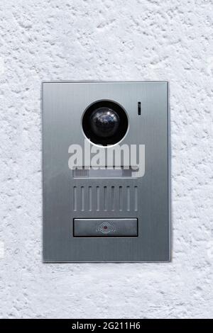 Close-up of a house bell with intercom and surveillance camera Stock Photo