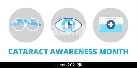 Cataract awareness month is celebrated in June. Glaucoma disease and nephropathy problems. Ophthalmologist, oculist concept illustration. Eyesight che Stock Vector