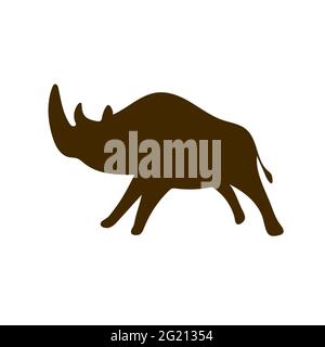 Rhinoceros Cave paintings - ancient hand-painted petroglyphs. Prehistoric animals in a primitive tribal style. Vector illustration. Stock Vector