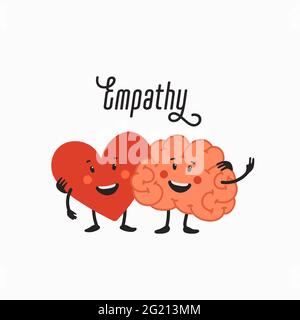 Empathy. Heart and brain teamwork - balance between emotions and rationality. Helping hand or psychological care. Vector illustration in flat cartoon Stock Vector