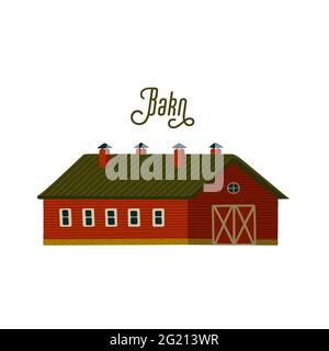 Red barn. Wooden Barn house in rustic retro style. Vector illustration in flat cartoon style on white background Stock Vector