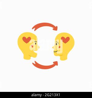 Empathy. Empathy and exchange of emotions concept - silhouettes of two human heads with an abstract image of emotions inside. Vector illustration in f Stock Vector