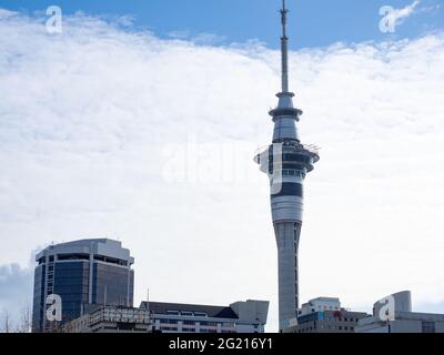 AUCKLAND, NEW ZEALAND - Jun 01, 2021: View of Auckland roofs and Skytower. Auckland, New Zealand - June 1, 2021 Stock Photo