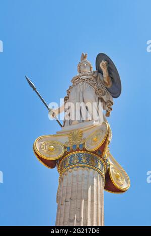 Greece, Attica, Athens, Academy of Arts, Statues of Athena and Apollo Stock Photo