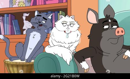 HOUSEBROKEN, from left: from left: Tabitha (voice: Sharon Horgan), Shel  (voice: Will Forte), Nibbles (voice: Bresha Webb), Elsa (voice: Clea  Duvall), Honey (voice: Lisa Kudrow), Who's a Scaredy Cat?, (Season 2, ep.