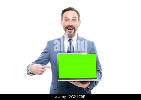 presentation on computer. office manager ready for video conference. Stock Photo