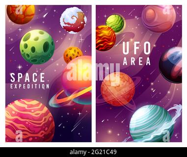 space galaxy cosmic card ufo sticker planets vector illustration Stock ...