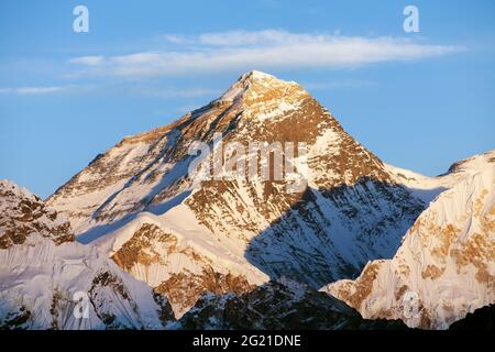 Evening colored view of Mount Everest from Gokyo Ri, Khumbu valley, Solukhumbu, Sagarmatha national park, Nepal Himalayas mountains Stock Photo