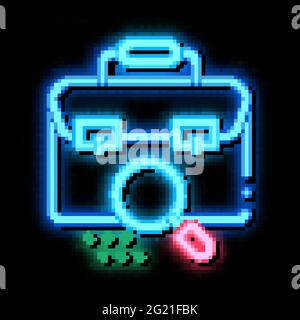 briefcase bag check neon glow icon illustration Stock Vector