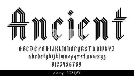 Set of alphabets font letters and numbers antique vintage blackletter concept vector illustration Stock Vector