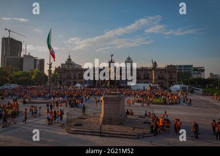 Monterrey, México, -06-07-2021-. Celebration of the victory of the Governor of the State of Nuevo León, Mexico for Samuel García Sepulveda held on the Stock Photo