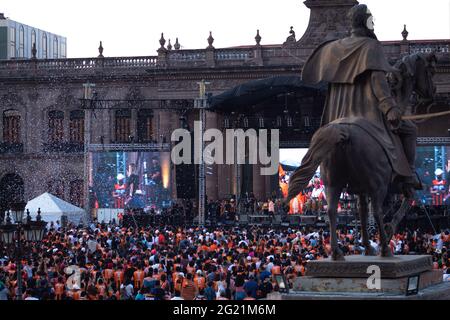 Monterrey, México, -06-07-2021-. Celebration of the victory of the Governor of the State of Nuevo León, Mexico for Samuel García Sepulveda held on the Stock Photo