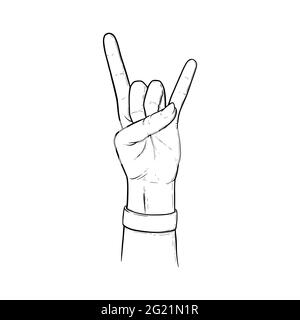 Rock and roll fingers line symbol. Heavy metal sign. Horns gesture ...