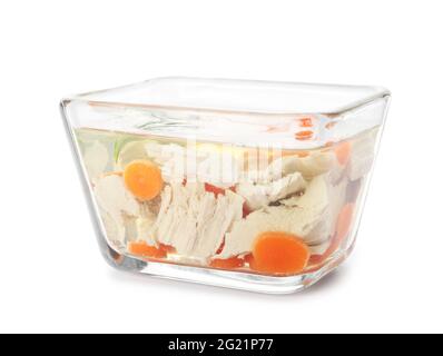 Bowl of tasty aspic on white background Stock Photo