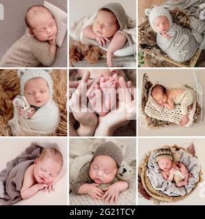 Collage of newborn baby photos Stock Photo