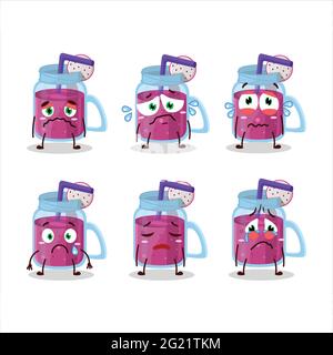 Dragon fruit smoothie cartoon character with sad expression. Vector illustration Stock Vector