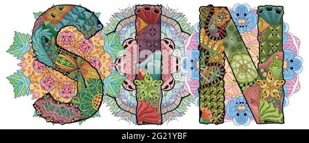 Hand-painted art design. Illustration SIN with mandalas for t-shirt design, tattoo and other decorations. Hand-painted art design. Stock Vector
