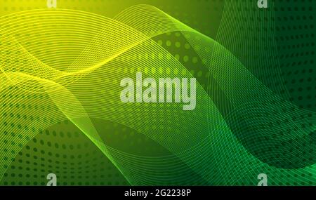 Green abstract digital backdrop. Background with wavy lines and dots. Vector banner Stock Vector