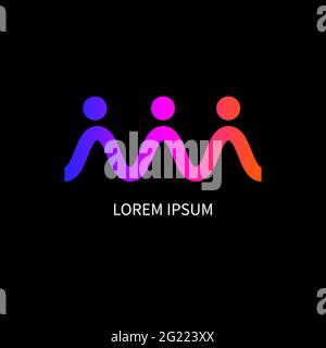 Three people holding hands symbol. Teamwork icon. Network logo. Stock Vector