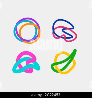 Set of hand drawn creative flat elements for logos and icons. Connected abstract geometric shapes. Art symbols Stock Vector