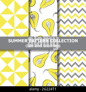 Delicious summer pattern collection. Pears theme. Summer banner. Vector. Stock Vector