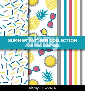 Juicy summer pattern collection. Pineapple theme. Summer banner. Vector. Stock Vector