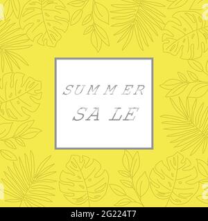 Summer sale banner with tropical leaves. Summer banner. Vector. Stock Vector