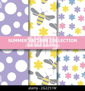 Joyfull summer pattern collection. Bees theme. Summer banner. Vector Stock Vector