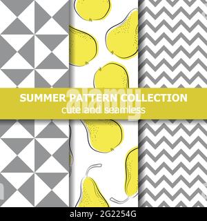 Cute summer pattern collection. Pears theme. Summer banner. Vector. Stock Vector