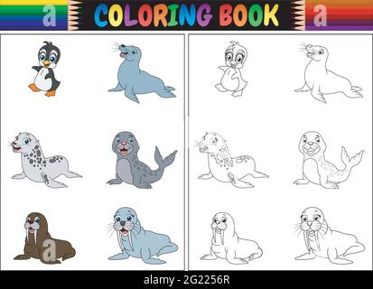 Coloring book with arctic animals collection Stock Vector