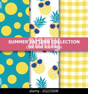 Tropical summer pattern collection. Pineapple theme. Summer banner. Vector. Stock Vector