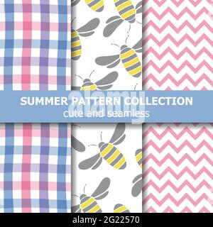 Summer pattern collection. Bees theme. Summer banner. Vector Stock Vector