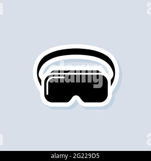 VR headset sticker. Virtual reality device, glasses. Vector on isolated background. EPS 10. Stock Vector