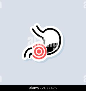 Stomachache sticker. Healthy stomach icons. Sick stomach logo. Stomach ache sign. Gastrointestinal icon. Vector on isolated background. EPS 10. Stock Vector