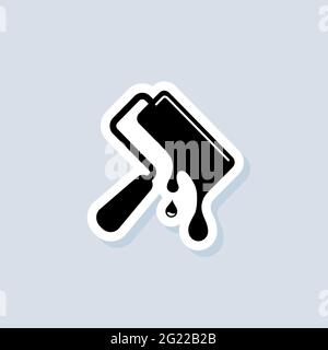 Paint roller sticker. Repairs logo. Paint roller with drops. Repairs icon. Vector on isolated background. EPS 10. Stock Vector