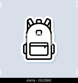 School bag sticker. Backpack, bag line icon. Back to school. Vector on isolated background. EPS 10. Stock Vector