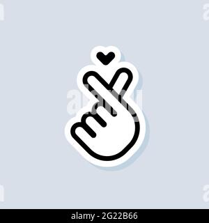 Giving love sticker. Hand holding heart. Korean Finger logo. Vector on isolated background. EPS 10. Stock Vector