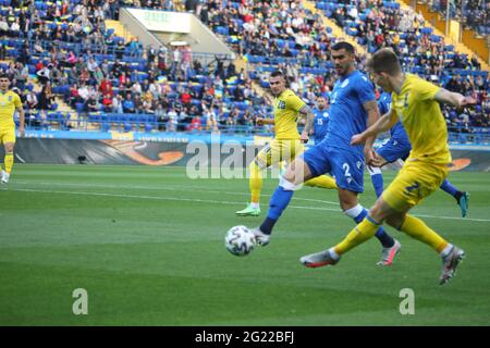 Non Exclusive: KHARKIV, UKAINE - JUNE 07, 2021 - Players are seen in action during the friendly match between the national teams of Ukraine and Cyprus Stock Photo