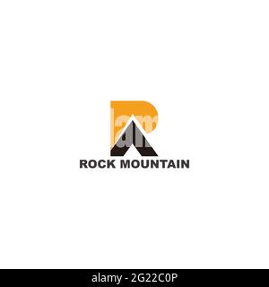 letter r triangle rock mountain sun design logo vector Stock Vector