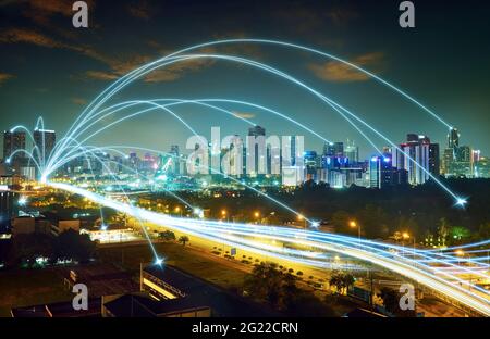 city scape and network connection concept Stock Photo