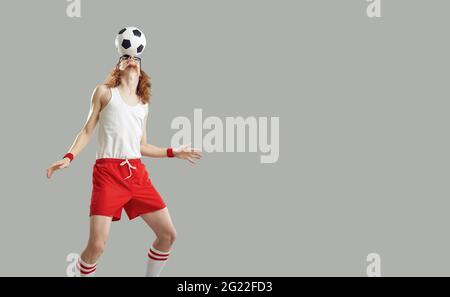 Funny man with football isolated on white Stock Photo - Alamy