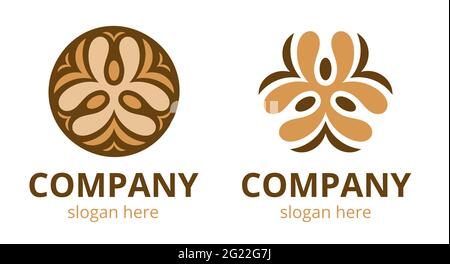 Set of abstract geometrical shape logo.Coffee icon, brown shades isolated on white background.Handcraft flat design element. Vector print illustration Stock Vector