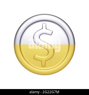 Silver and gold coin with dollar symbol. Metallic money.  Vector illustration isolated on white background Stock Vector