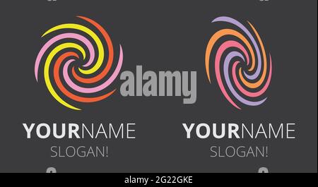 Whirl motion symbol. Business design elements. Set of multi-colored geometric shapes. Icons isolated on black background. Vector print illustration Stock Vector