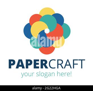 Abstract geometrical shape logo. Flower icon, multi-colored isolated on white background. Hand crafted flat design element. Vector print illustration Stock Vector