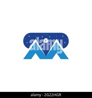 letter m mountain night sky symbol logo vector Stock Vector